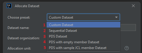 Data set presets